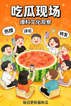 爆料文化观察《吃瓜现场》海报，幽默呈现网络围观场景