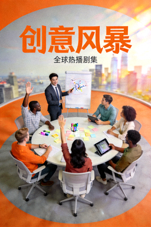 全球热播剧集《创意风暴》海报，展示多人头脑风暴场景